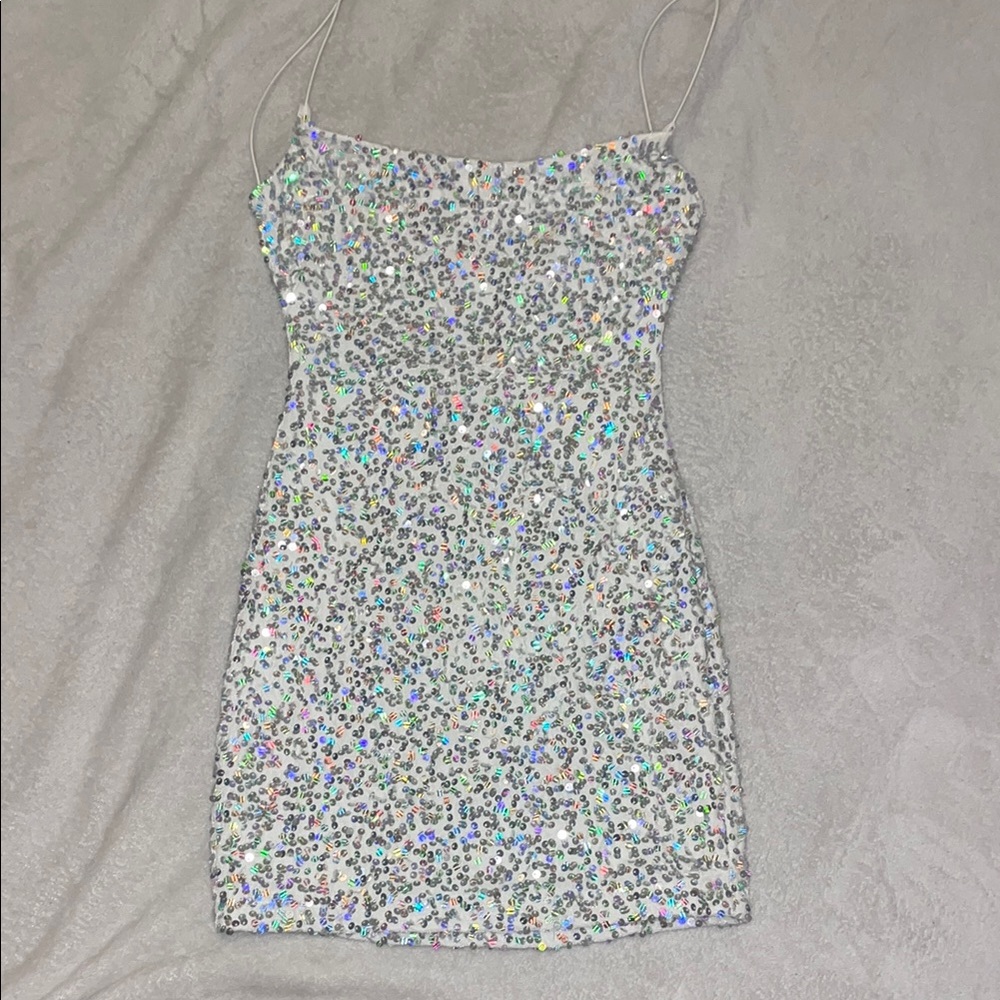 White Homecoming Sequin Mini Dress